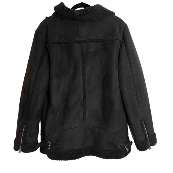 Ann Taylor LOFT Black Faux Suede Aviator Jacket Sz Large NWT - Picture 4 of 11